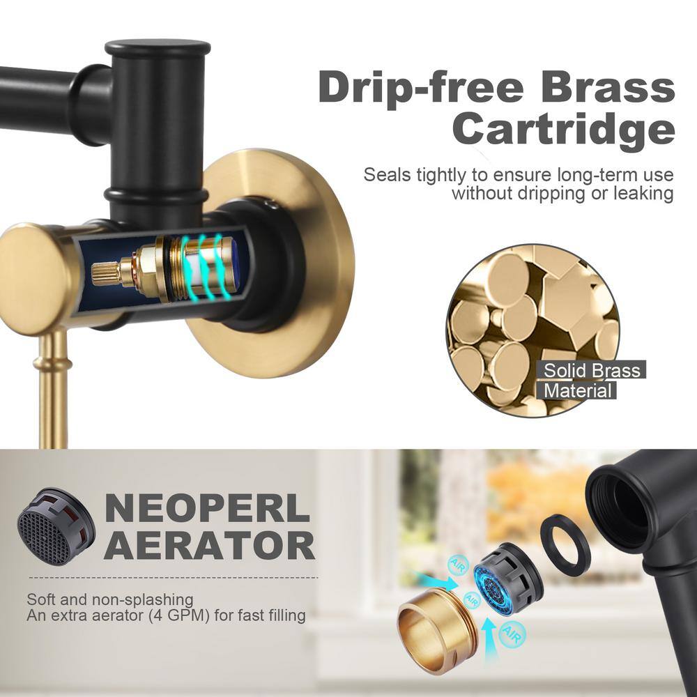 Black and Gold Brass Wall Mount Folding Pot Filler Faucet