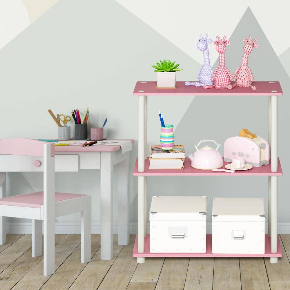 Pink and White 3-Tier Kids' Wooden Bookshelf