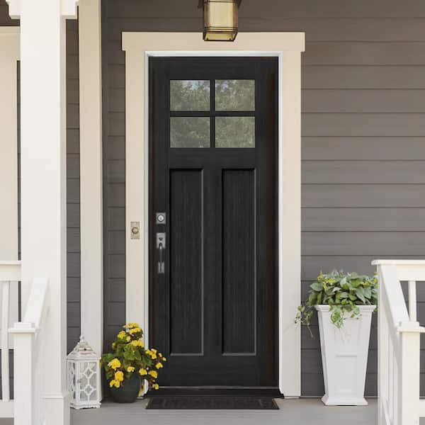 Regency 36 in. x 80 in. 4-Lite 1/4 Toplite Left-Handed Clear Glass Onyx Stained Fir Grain Fiberglass Front Door Slab