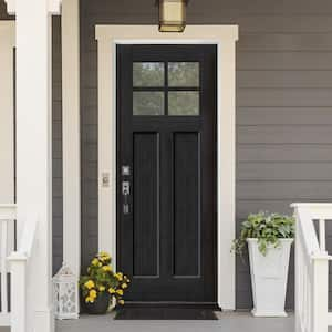 Regency 36 in. x 80 in. 4 Lite 1/4 Toplite LHIS Clear Glass Onyx Stained Fir Grain Fiberglass Prehung Front Door