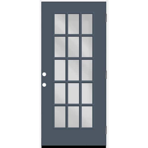 Steves & Sons Reliant 36 in. x 80 in. FullLite 15L SDL Clear Glass LHOS DarkDenim Finish Fiberglass Prehung Front Door w/4-9/16 Jamb