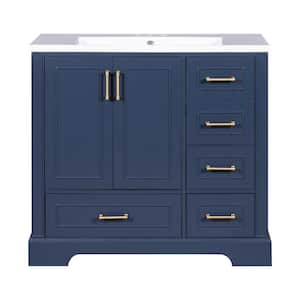 36 in. W x 18 in. D x 34 in. H Single Sink Freestanding Bath Vanity in Blue with White Resin Top and 4 Drawer