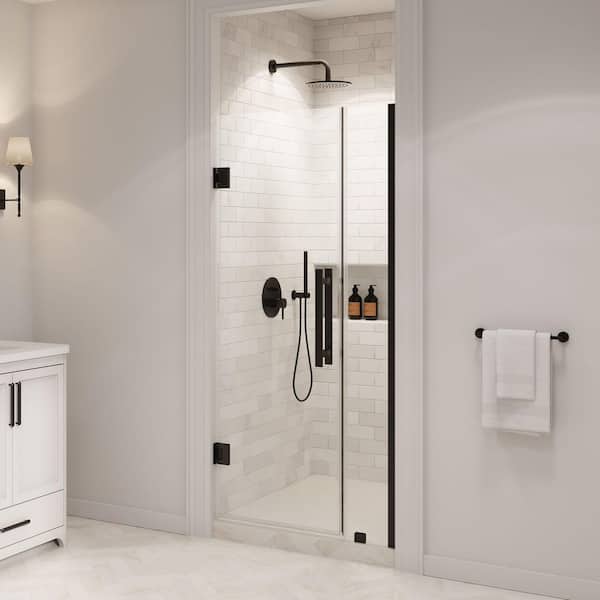 Panama 33 7/8 in. to 35 1/16 in. W x 72 in H Alcove Frameless Pivot Shower Door in Black