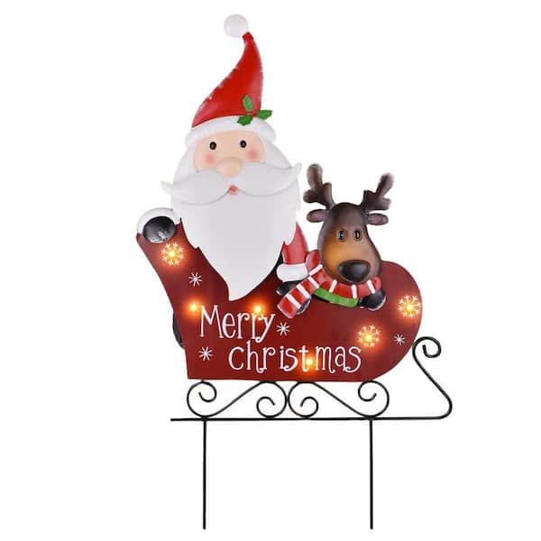 OGETFUUR 17.7 x 28.34 in. Santa Claus and Reindeer Metal Solar