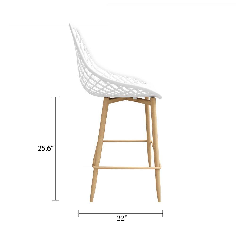 Set of 2 White and Natural Metal Counter Height Chairs