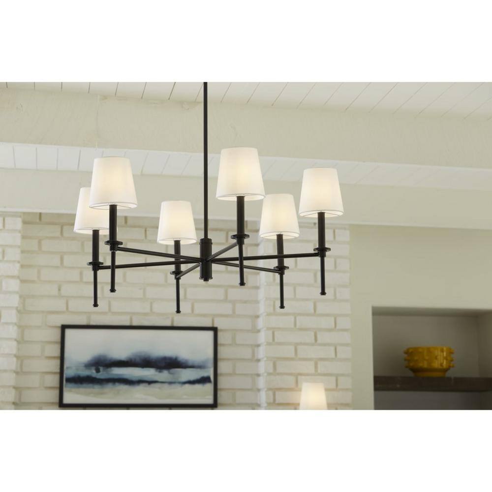 Elara Matte Black Steel 6-Light Chandelier with Clear Glass Shades