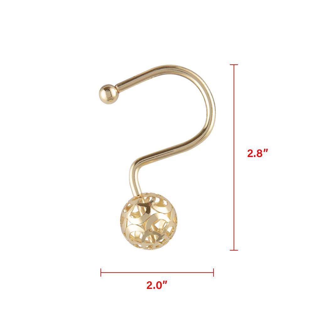 Gold Heavy-Duty Rust-Resistant Metal Shower Curtain Hooks Set of 12
