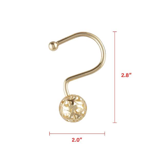 Utopia Alley HK17GD 2.0 x 2.8 in. Rust Resistant Shower Curtain Hollow Ball Shower Curtain Hooks Rings for Bathroom, Gold - Set of 12