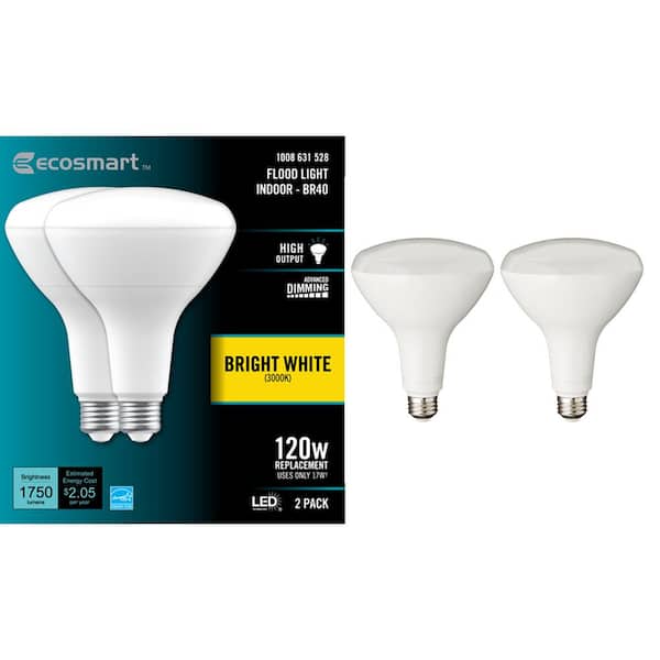 EcoSmart 120-Watt Equivalent BR40 Flood Energy Star Dimmable CEC LED Light Bulb Bright White (2-Pack)