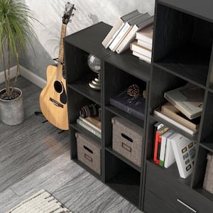 Quincy 35.27 in. Tall Stackable Black Engineered wood 3-Shelf Modern Modular Slim Bookcase