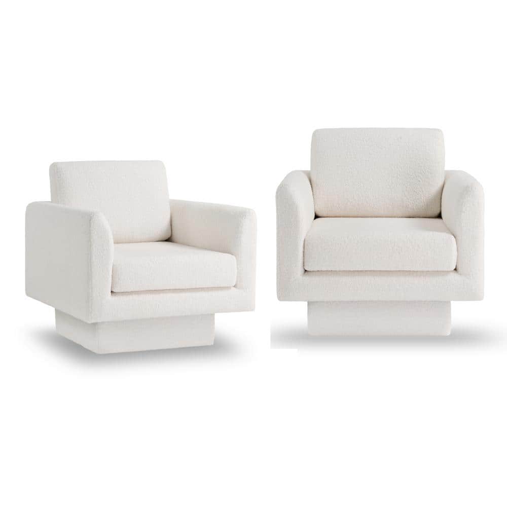 Cream 360° Swivel Accent Chair Teddy Sherpa Round Armchair Set of 2 Thick 