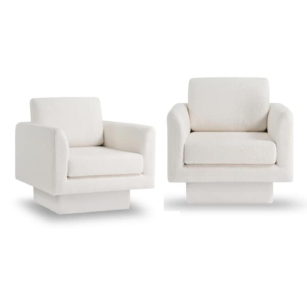 Unbranded Cream 360° Swivel Accent Chair Teddy Sherpa Round Armchair Set of 2 Thick Padded Single Lounge Sofa Comfy Barrel Chair