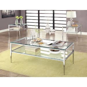 Harlyenne 48 in. Clear and Silver Rectangle Glass Coffee Table