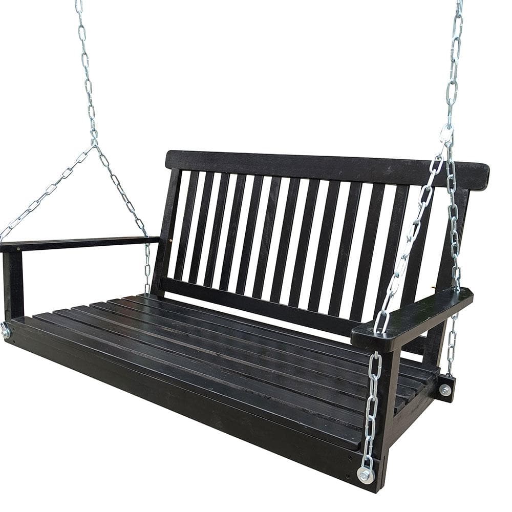 2-Person Wood Front Porch Swing with Armrest, Hanging Chains for Patio, Gar