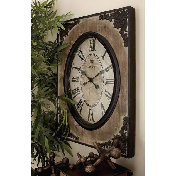 Litton Lane 30 in. x 22 in. Traditional Rustic Wood and Iron Wall Clock