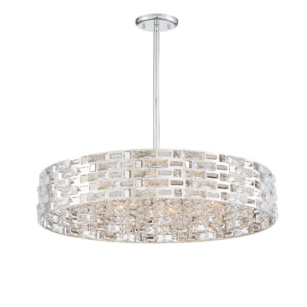 Chrome LED Crystal Drum Pendant Light for Indoor/Outdoor