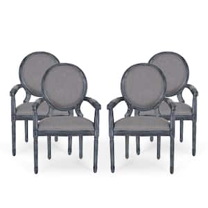 Huller Gray Wood and Fabric Arm Chair (Set of 4)