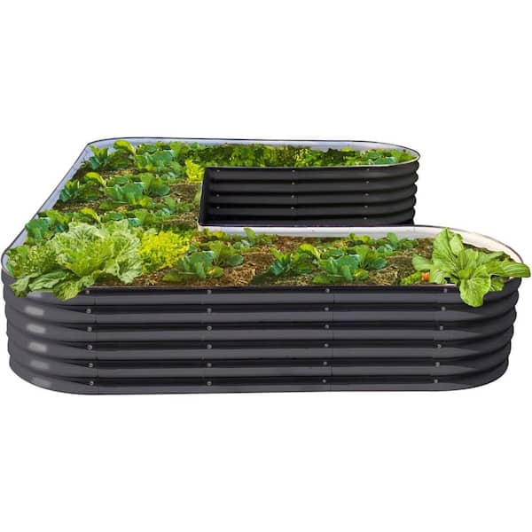 vego garden 17 in. Tall U-Shape Raised Garden Bed Metal Planter Box for Vegetables Flowers Ground Large Size Modern Gray