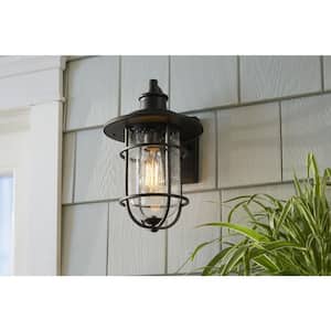 Turner 16 in. Matte Black Rustic Farmhouse Outdoor 1-Light Wall Sconce