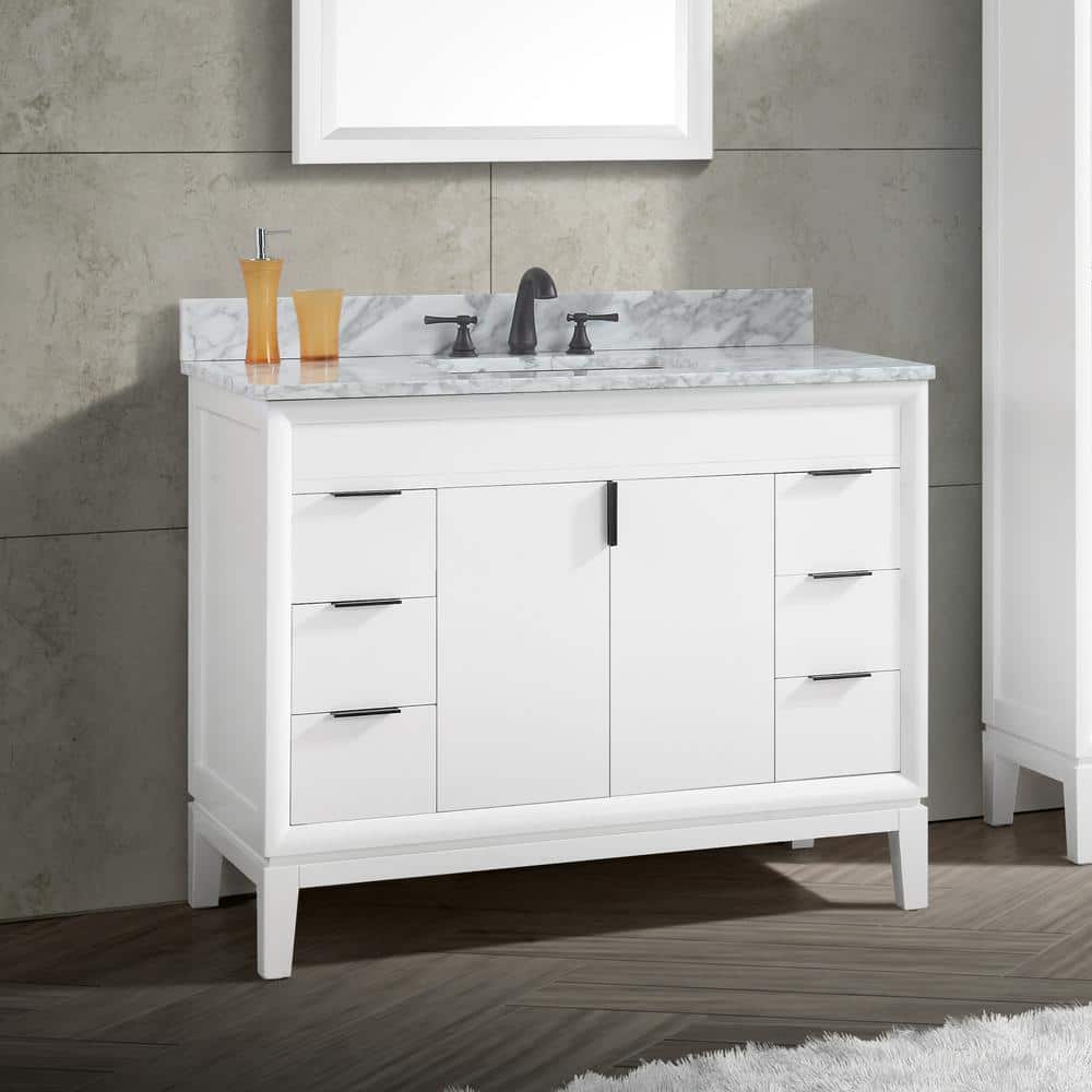 Emma 42" White Solid Wood Freestanding Vanity Cabinet