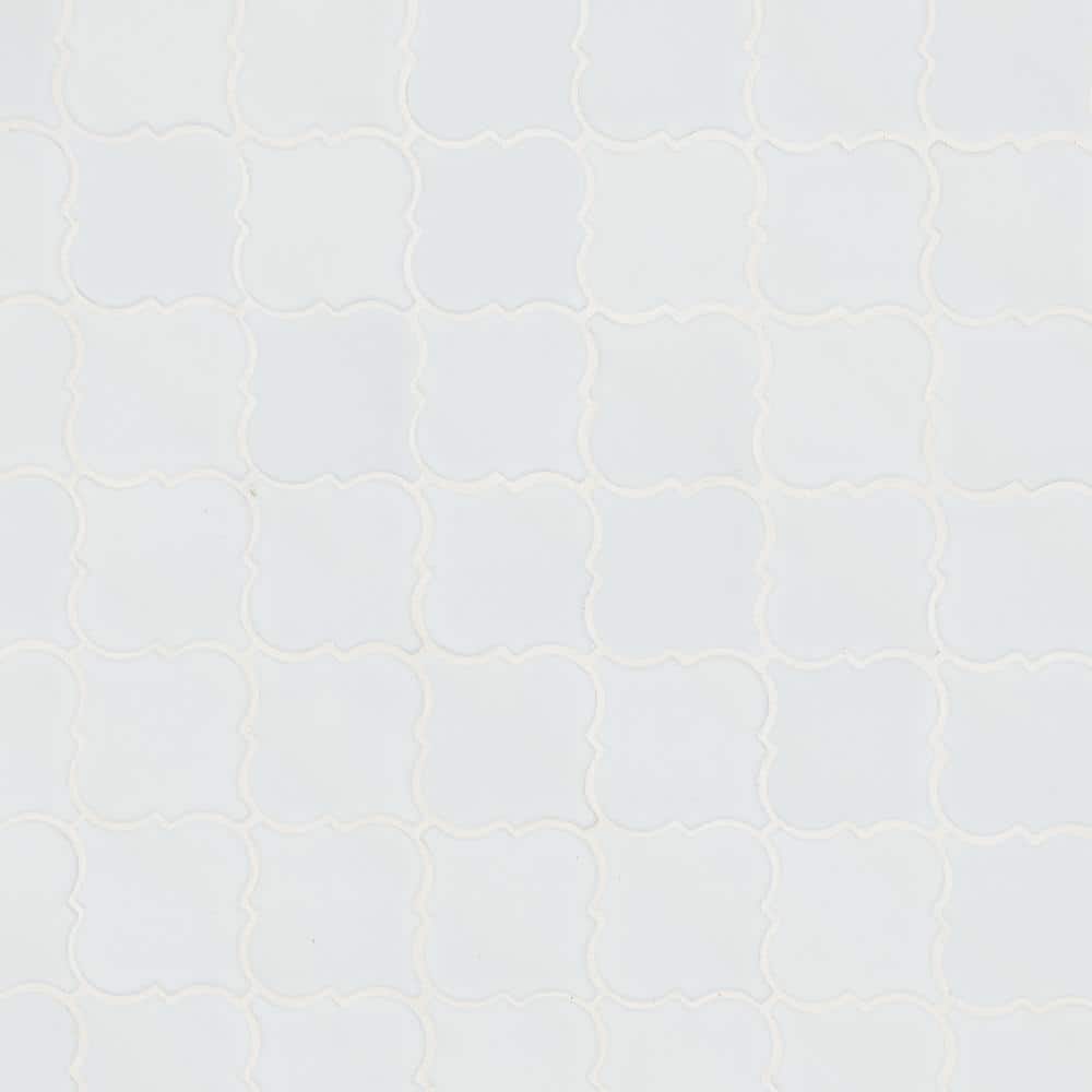 Whisper White Arabesque Ceramic Mosaic Tile Sheet