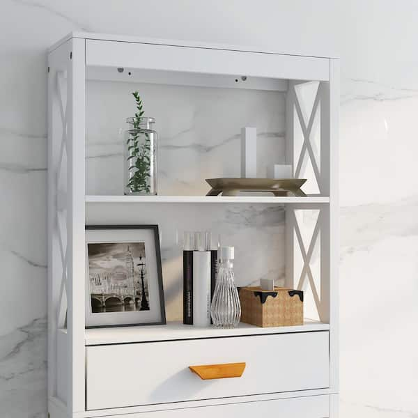 Nestfair 23.62 in. W x 11.8 in. D x 39.57 in. H White Bathroom Standing  storage Linen Cabinet with 3 Drawers and 1 Door L35523W282 - The Home Depot