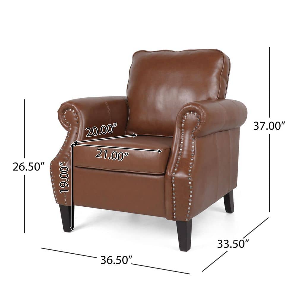 Cognac Brown Faux Leather Club Chair with Nailhead Trim