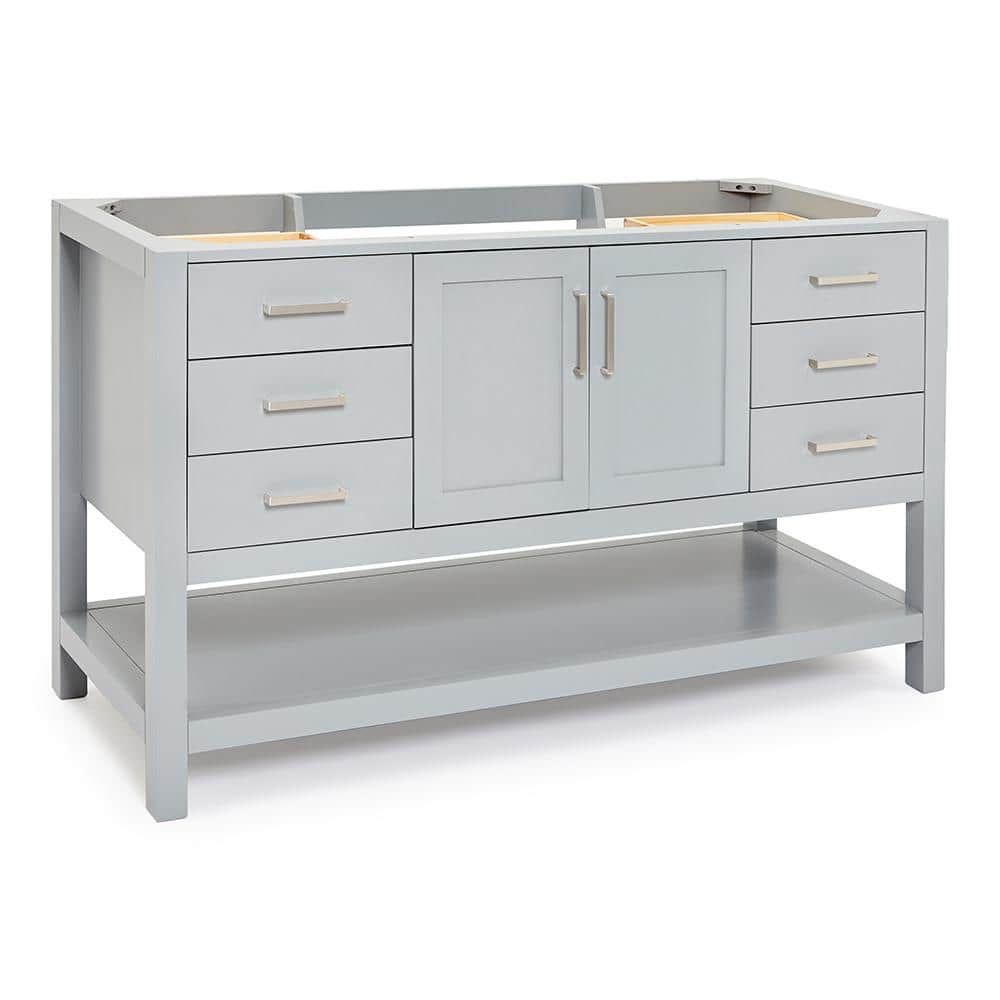 Gray Solid Wood 60'' Single Freestanding Bathroom Vanity