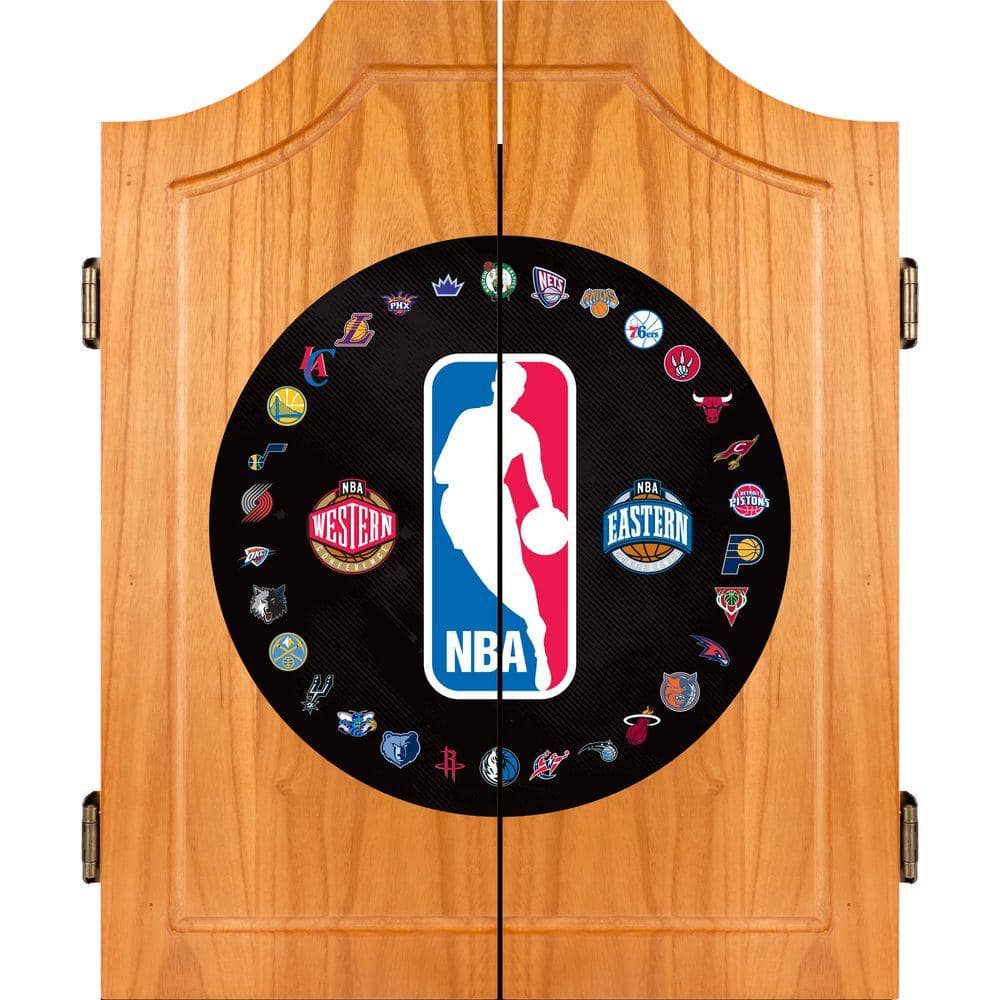 Trademark NBA Logo with All Teams Wood Finish Dart Cabinet Set NBA7000-NBA  - The Home Depot