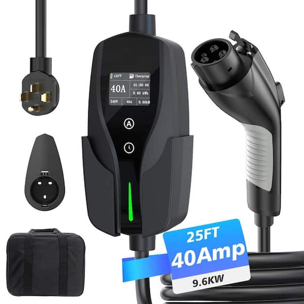 25 ft. 240-Volt Level 2 EV Charger with 40Amp Current, NEMA 14-50 Plug, Adjustable Charging & Delay Timer for J1772 EVs