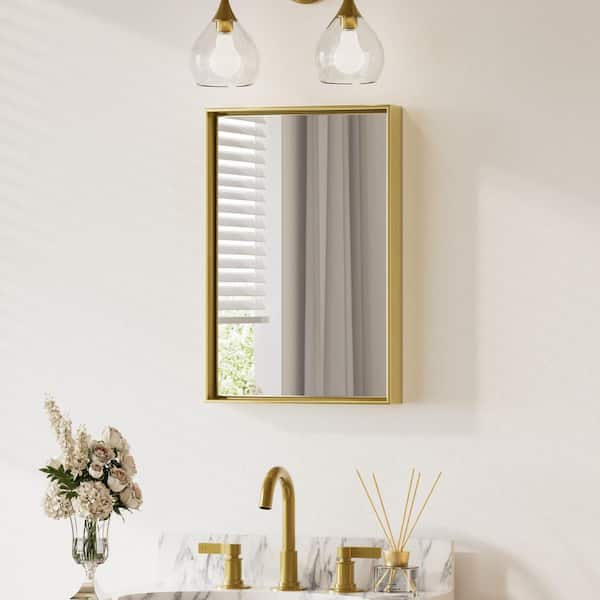 KeonJinn 16 in. W x 24 in. H Framed Brushed Gold Mirrors for Bathroom Wall Square Corner Bathroom Vanity Mirror Over Sink