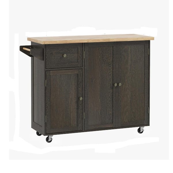 ANTFURN Distressed Brown Kitchen Cart with Drawers;Shelf;Spice Rack;Wheels