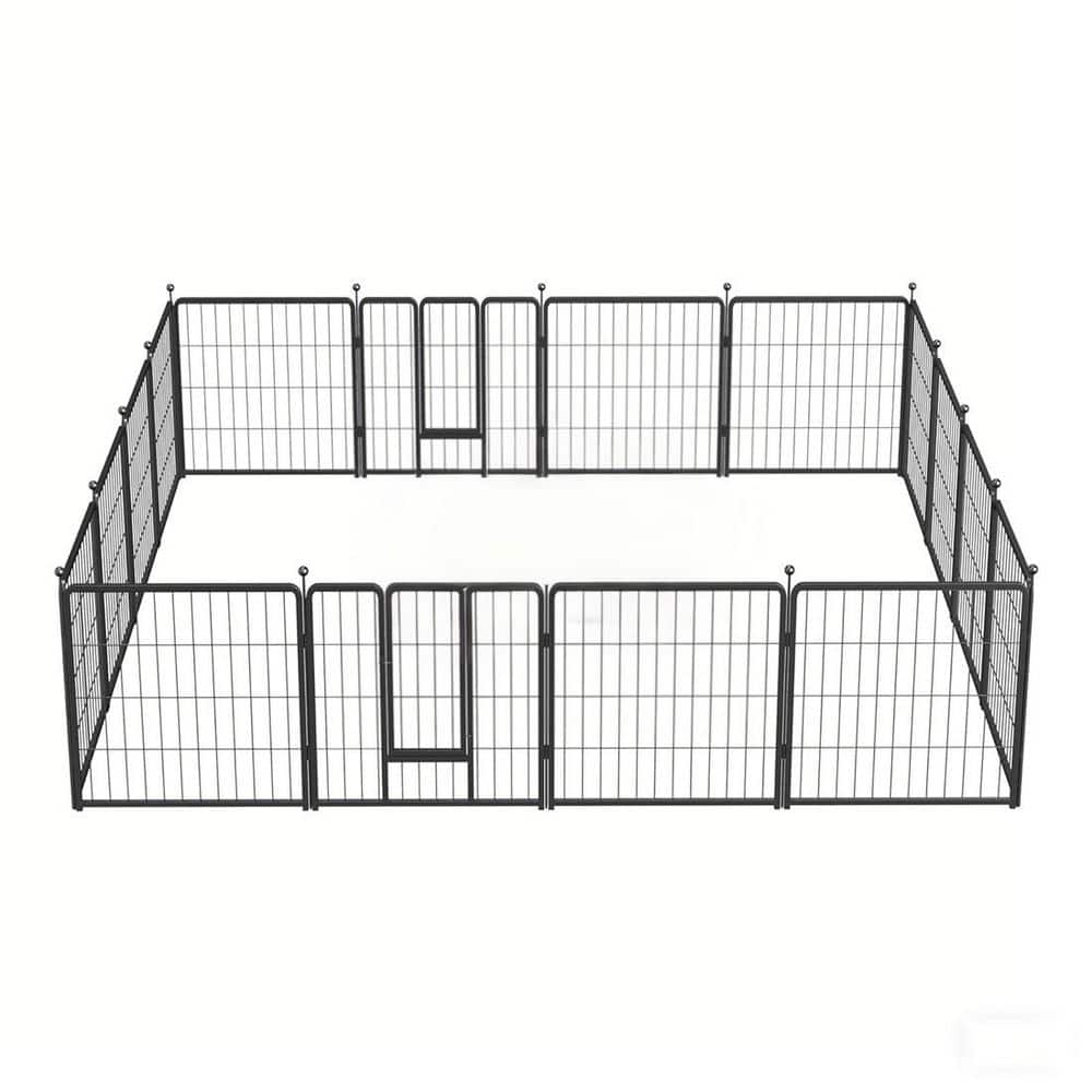 Dog Playpen, 24 in. H 16 Panels Fence Indoor Outdoor Heavy-Duty Metal Folda