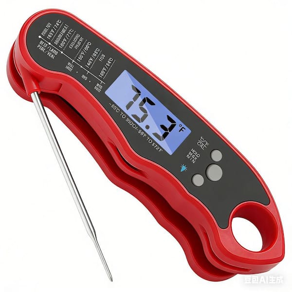 Waterproof Meat Thermometer Digital with Foldable Probe, Backlight and Calibration for Kitchen Baking, BBQ, Red