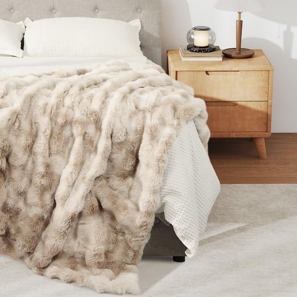 Thickened Unthemed Winter Warm Throw Blanket-Super Soft Cozy Fleece Thick Sherpa Blanket Plush for Women Beige-Throw