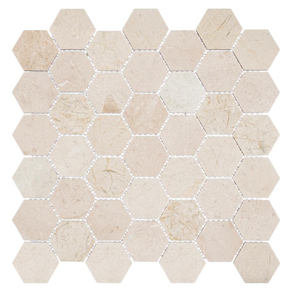 ANDOVA Channing Latte Beige 2 in.x 2 in. Hex Honeycomb Marble Glossy Natural Stone Wall and Floor Mosaic Tile (4.85sq.ft./Case)