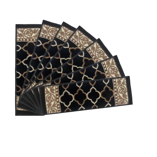 CONTEXT MSRUGS Trellis Collection Black 9 in. x 28 in. Polypropylene Stair Tread Cover Set of 7