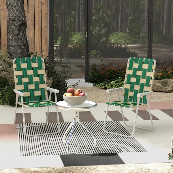 2-Piece Green Metal Folding Portable Outdoor Lawn Chair for