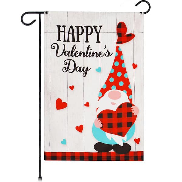 G128 1 ft. x 1.5 ft. Polyester Valentine's Gnome Holding Plain Heart 2-Sided Garden Flag Printed Blockout