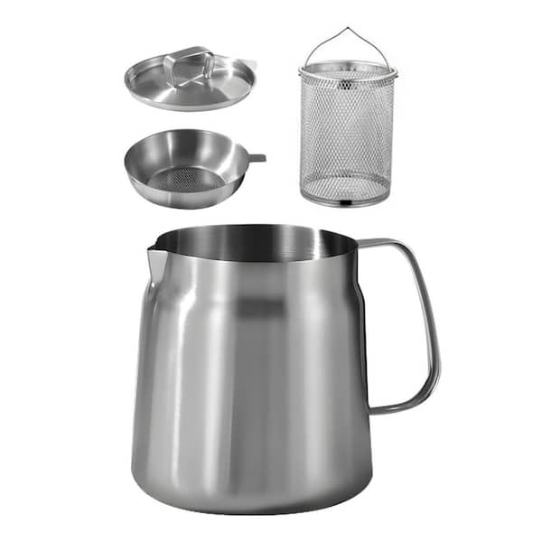 2 Piece Stainless Steel Oil Filter Pot Set Large Capacity with Fine Mesh Strainer Frying Basket Kitchen Cooking