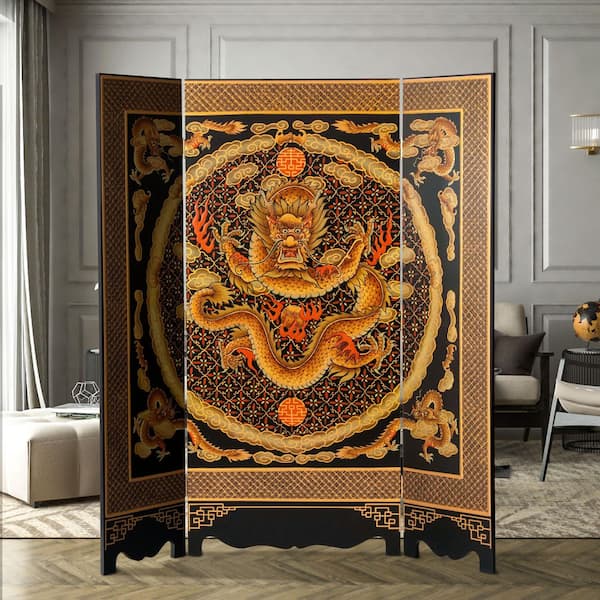 6 ft. Black 3-Panel Dragon Room Divider