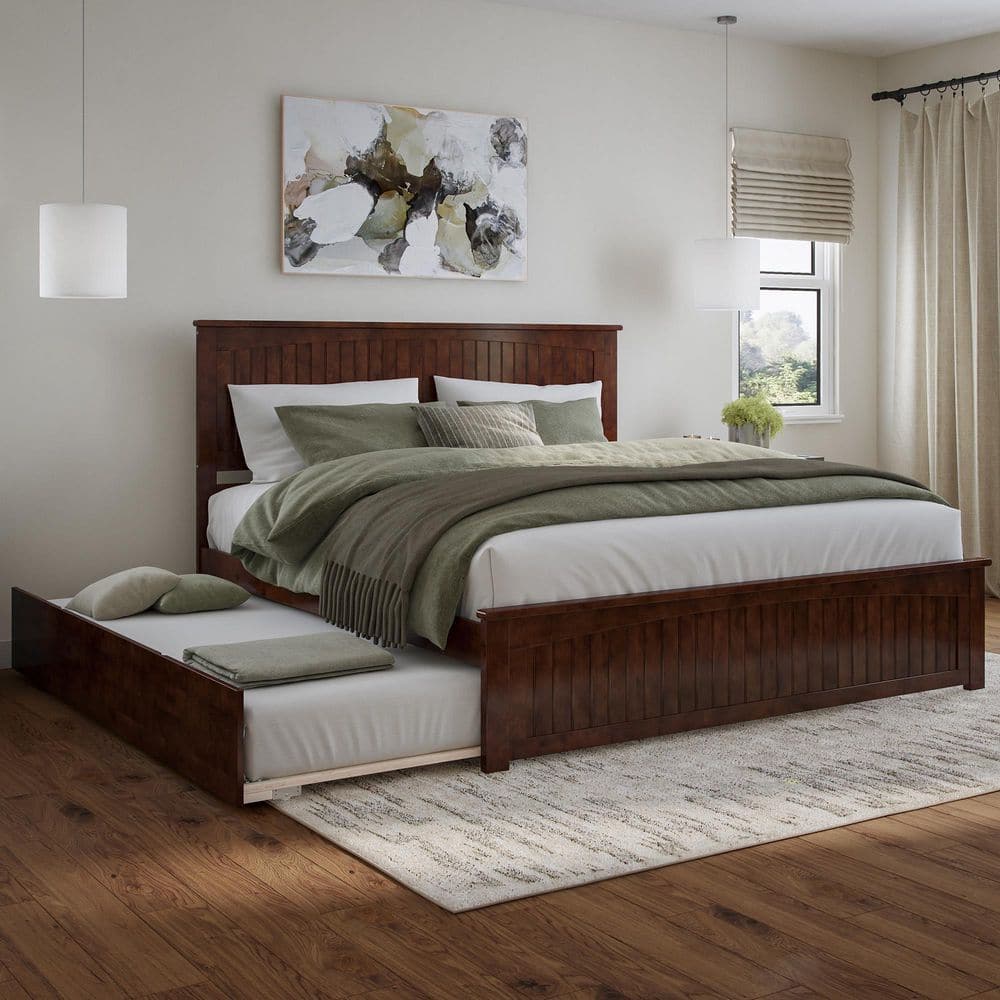 Nantucket Walnut Brown Solid Wood Frame King Platform Bed with Matching Footboard and Twin XL Trundle price history on PriceWatchPro