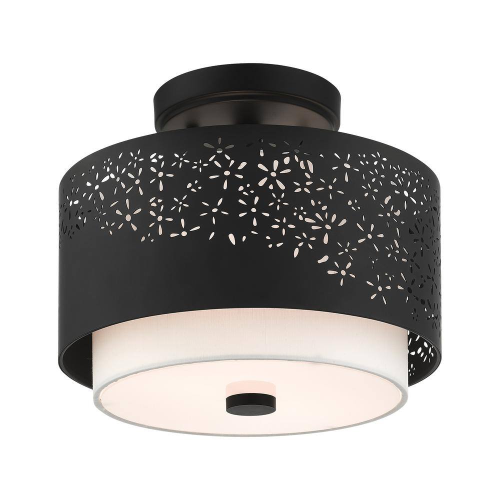 Black Steel Drum Semi-Flush Mount with Laser Cut Shade