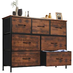 Miguel Rust 39.3 in. W 7-Drawer Dresser with Fabric Bins and Steel Frame Storage Organizer Chest of Drawers