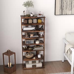 7-Tier 43.5 in. H 14-Pair Rustic Brown Double Rows Shoe Rack Vertical Wooden Shoe Storage Organizer Patented