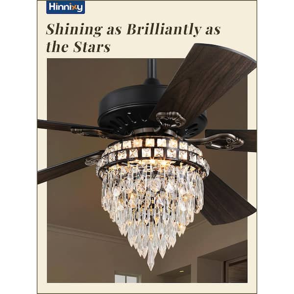 HINNIXY 52 in. Smart Indoor Black 3-Color LED 6-Speed