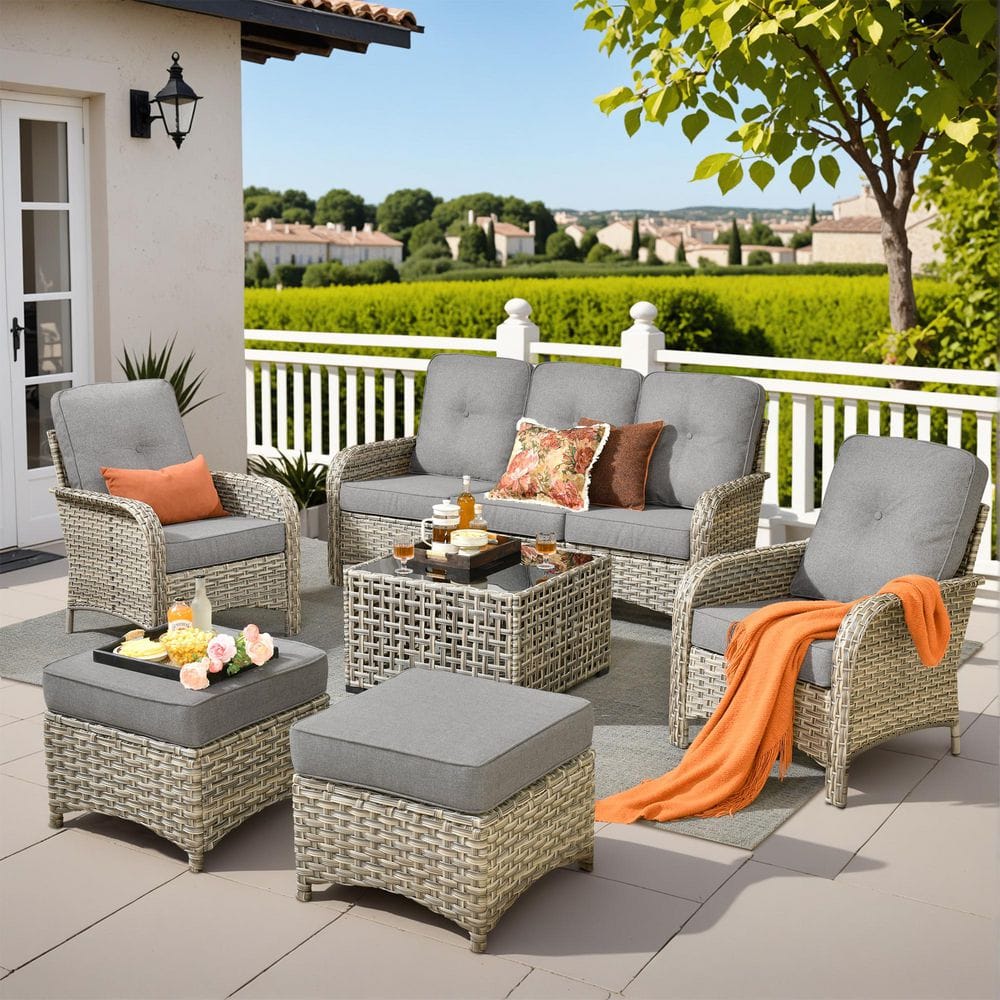 Ruby 6-Piece Wicker Outdoor Furniture Patio Conversation Sofa Set with a Solar-LED Coffee Table and Dark Grey Cushions price history on PriceWatchPro