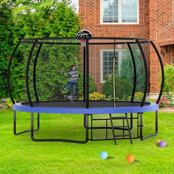14 FT Large Pumpkin type Trampoline with Enclosure in Blue