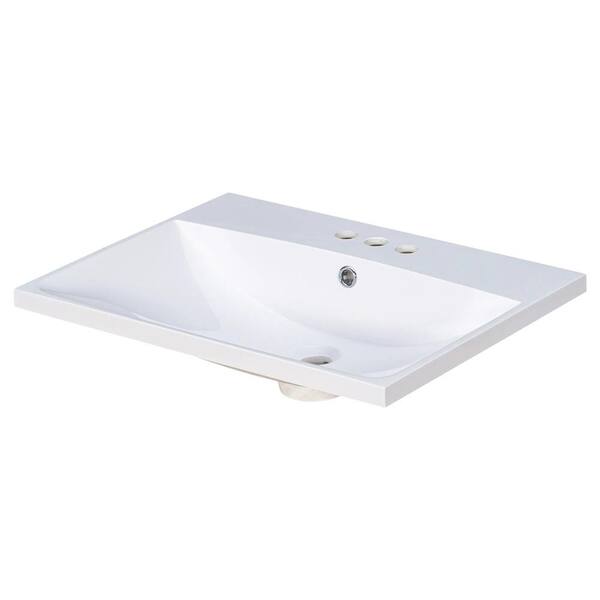 Dyiom 24 in. Single White Bathroom Basin Sink, Vanity Top Only, 3 ...