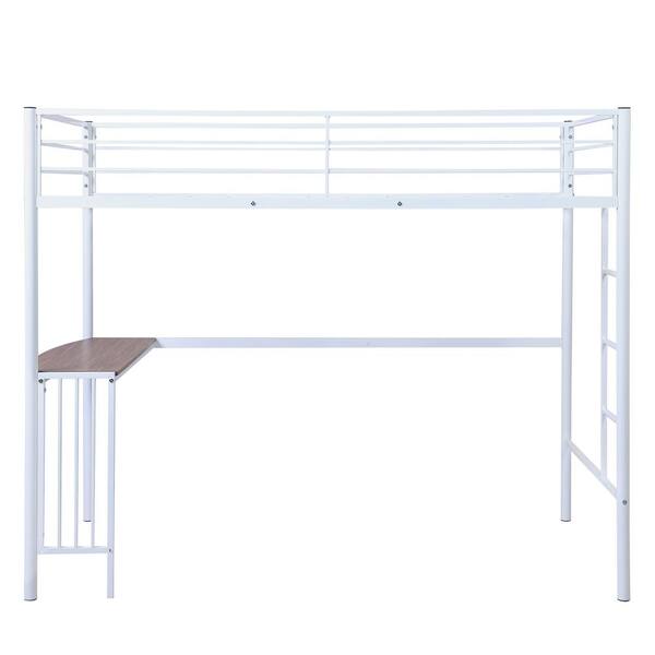 Qualfurn White Twin Metal Loft Bed With, Ikea Loft Bed With Desk Weight Limit